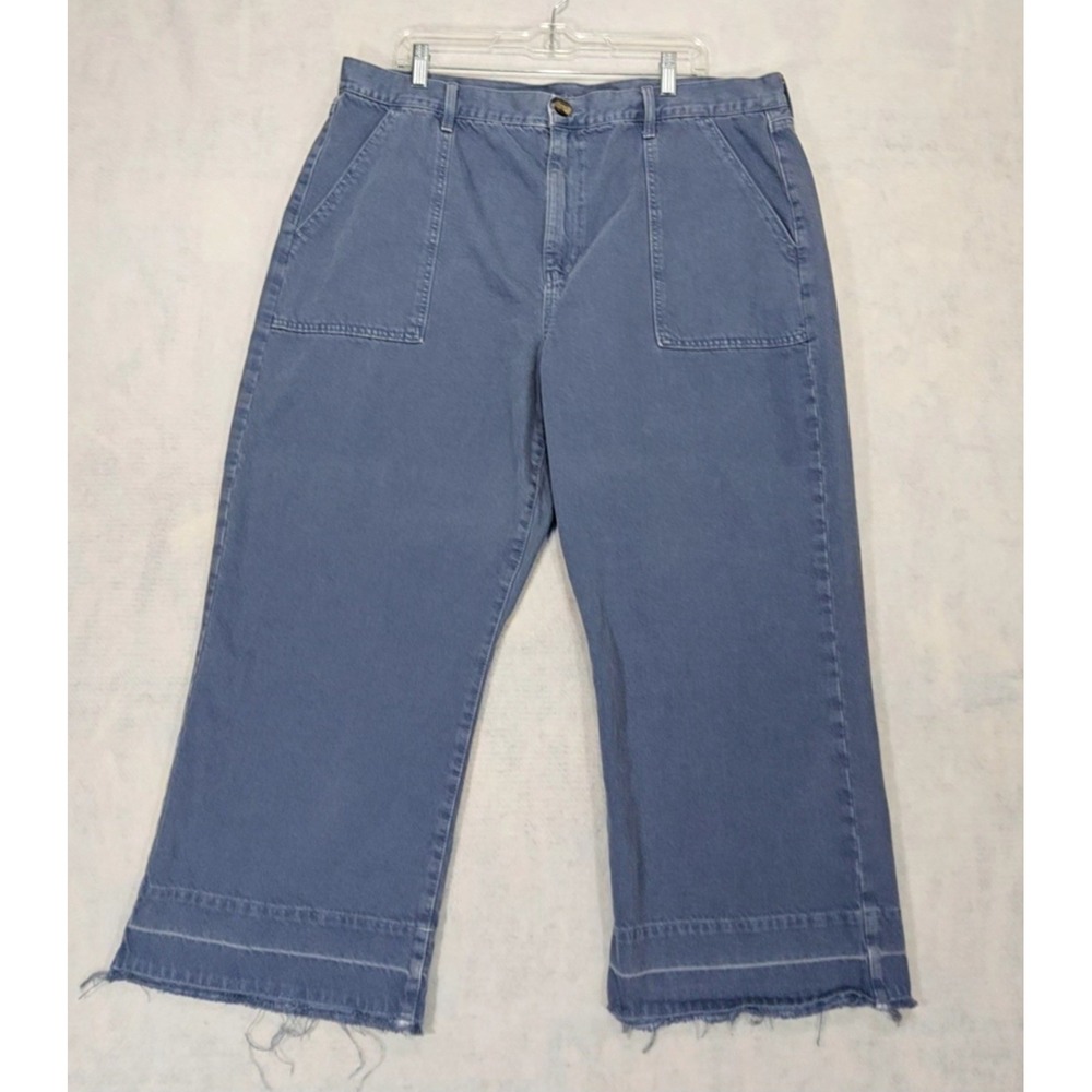 American Eagle Womens Sz 20 Short Raw Hem Wide Leg Crop Blue Baggy Loose Fit‎